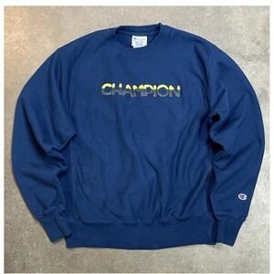 VINTAGE Champion Sweatshirt Mens M  Blue Reverse Weave Crewneck Spell Out